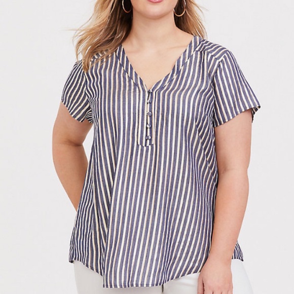 torrid Tops - Torrid Gold Lurex Striped Blouse 4X blue white